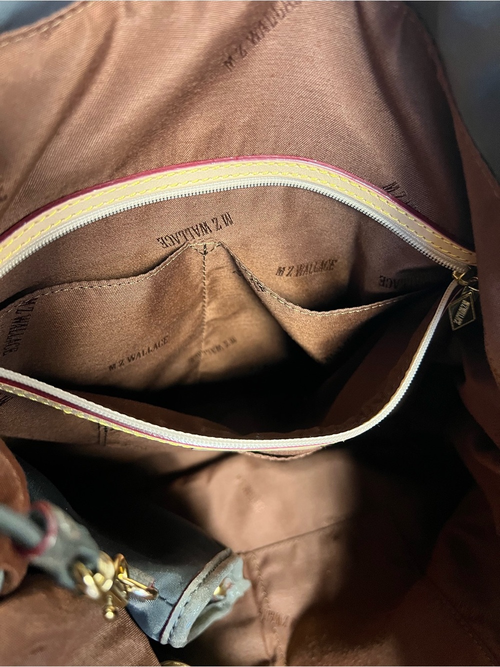MZ Wallace Gray Nylon & Brown Leather Shoulder Bag with Tassel - Picture 7 of 8